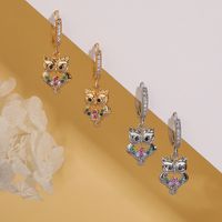 1 Pair Simple Style Commute Owl Plating Inlay Copper Zircon 18k Gold Plated Drop Earrings main image 3