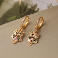 1 Pair Simple Style Commute Owl Plating Inlay Copper Zircon 18k Gold Plated Drop Earrings main image 1