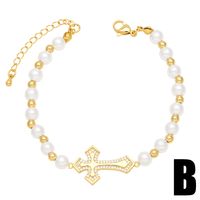 Ig Style Fashion Cross Baroque Pearls Copper Beaded Plating Inlay Zircon 18k Gold Plated Women's Bracelets main image 3