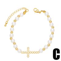 Ig Style Fashion Cross Baroque Pearls Copper Beaded Plating Inlay Zircon 18k Gold Plated Women's Bracelets main image 2