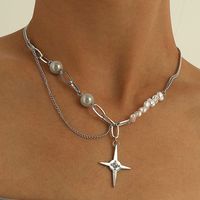 Ig Style Simple Style Star Imitation Pearl Alloy Chain Inlay Rhinestones Women's Pendant Necklace main image 1