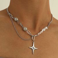 Ig Style Simple Style Star Imitation Pearl Alloy Chain Inlay Rhinestones Women's Pendant Necklace main image 4