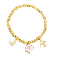 Ig Style Fashion Sweet Cup Heart Shape Airplane Copper Beaded Inlay Zircon Bracelets main image 7
