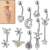 Simple Style Flower Butterfly Stainless Steel Inlay Zircon Belly Ring main image 1
