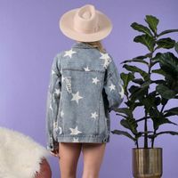 Women's Casual Star Ripped Single Breasted Coat Denim Jacket main image 3