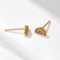 1 Pair Ig Style Watermelon Plating Inlay Sterling Silver Zircon 18k Gold Plated Ear Studs main image 7