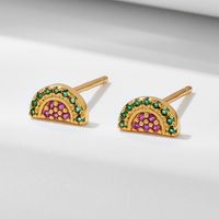 1 Pair Ig Style Watermelon Plating Inlay Sterling Silver Zircon 18k Gold Plated Ear Studs main image 1