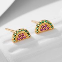 1 Pair Ig Style Watermelon Plating Inlay Sterling Silver Zircon 18k Gold Plated Ear Studs main image 6