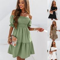 Women's A-line Skirt Fashion Boat Neck Patchwork Short Sleeve Solid Color Above Knee Daily main image 1