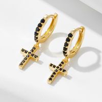 1 Pair Ig Style Cross Plating Inlay Sterling Silver Zircon 18k Gold Plated Earrings main image 7
