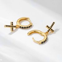 1 Pair Ig Style Cross Plating Inlay Sterling Silver Zircon 18k Gold Plated Earrings main image 6