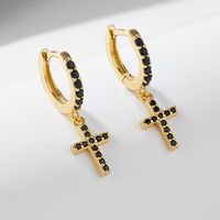 1 Pair Ig Style Cross Plating Inlay Sterling Silver Zircon 18k Gold Plated Earrings main image 1