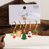 1 Set Sweet Christmas Tree Santa Claus Snowman Enamel Hollow Out Stainless Steel 14k Gold Plated Drop Earrings main image 5