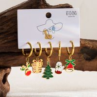 1 Set Sweet Christmas Tree Santa Claus Snowman Enamel Hollow Out Stainless Steel 14k Gold Plated Drop Earrings sku image 2