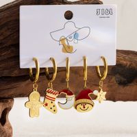1 Set Sweet Christmas Tree Santa Claus Snowman Enamel Hollow Out Stainless Steel 14k Gold Plated Drop Earrings main image 2