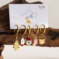 1 Set Sweet Christmas Tree Santa Claus Snowman Enamel Hollow Out Stainless Steel 14k Gold Plated Drop Earrings sku image 4