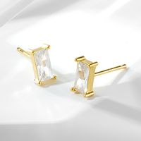 1 Pair Simple Style Rectangle Plating Inlay Sterling Silver Zircon 14k Gold Plated Ear Studs main image 8