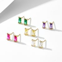 1 Pair Simple Style Rectangle Plating Inlay Sterling Silver Zircon 14k Gold Plated Ear Studs main image 1