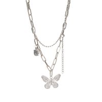 Hip-hop Simple Style Butterfly Alloy Inlay Artificial Gemstones Women's Double Layer Necklaces main image 3