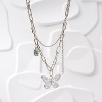 Hip-hop Simple Style Butterfly Alloy Inlay Artificial Gemstones Women's Double Layer Necklaces main image 6