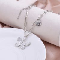 Hip-hop Simple Style Butterfly Alloy Inlay Artificial Gemstones Women's Double Layer Necklaces main image 4