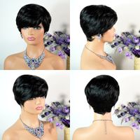 Women's Elegant Casual Real Hair Side Fringe Short Straight Hair Wigs main image 5