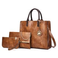 Frau Alle Jahreszeiten Pu-leder Einfarbig Vintage-stil Quadrat Reißverschluss Schultertasche Taschen-sets Handtasche sku image 5