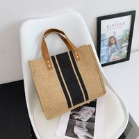 Women's Medium All Seasons Cotton And Linen Stripe Streetwear Square Magnetic Buckle Canvas Bag Handbag main image 1