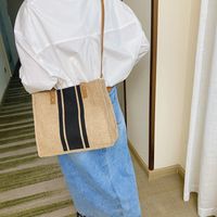 Women's Medium All Seasons Cotton And Linen Stripe Streetwear Square Magnetic Buckle Canvas Bag Handbag main image 2