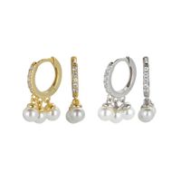 1 Pair Casual Simple Style Round Plating Inlay Sterling Silver Rhinestones Pearl White Gold Plated Gold Plated Drop Earrings main image 1