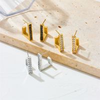 1 Pair Simple Style Solid Color Plating Inlay Stainless Steel Zircon 18K Gold Plated Ear Studs main image 1