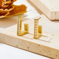 1 Pair Simple Style Solid Color Plating Inlay Stainless Steel Zircon 18K Gold Plated Ear Studs main image 3