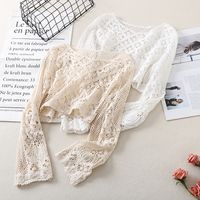 Women's Eyelet Top Long Sleeve Sweaters & Cardigans Hollow Out Casual Solid Color main image 1