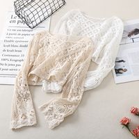 Women's Eyelet Top Long Sleeve Sweaters & Cardigans Hollow Out Casual Solid Color main image 7