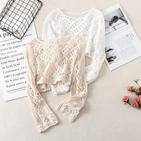 Women's Eyelet Top Long Sleeve Sweaters & Cardigans Hollow Out Casual Solid Color main image 6