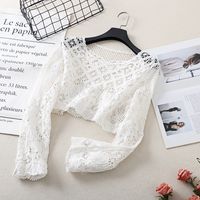 Women's Eyelet Top Long Sleeve Sweaters & Cardigans Hollow Out Casual Solid Color main image 4