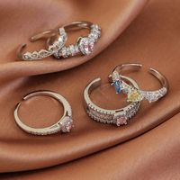Elegant Romantic Geometric Copper Plating Inlay Zircon White Gold Plated Open Rings main image 7