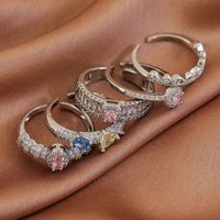 Elegant Romantic Geometric Copper Plating Inlay Zircon White Gold Plated Open Rings main image 1