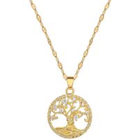 Wholesale Simple Style Tree Of Life Titanium Steel Copper Inlay Artificial Gemstones Pendant Necklace main image 6