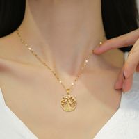 Wholesale Simple Style Tree Of Life Titanium Steel Copper Inlay Artificial Gemstones Pendant Necklace main image 3