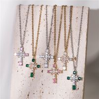 Classic Style Cross Copper Inlay Artificial Gemstones Pendant Necklace main image 1
