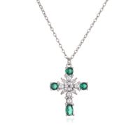 Classic Style Cross Copper Inlay Artificial Gemstones Pendant Necklace main image 4