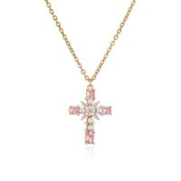 Classic Style Cross Copper Inlay Artificial Gemstones Pendant Necklace main image 2