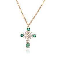 Classic Style Cross Copper Inlay Artificial Gemstones Pendant Necklace main image 3