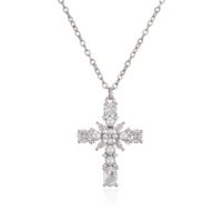 Classic Style Cross Copper Inlay Artificial Gemstones Pendant Necklace sku image 1