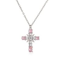 Classic Style Cross Copper Inlay Artificial Gemstones Pendant Necklace sku image 2