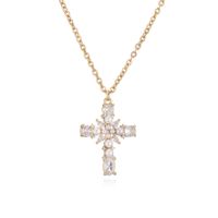 Classic Style Cross Copper Inlay Artificial Gemstones Pendant Necklace sku image 4