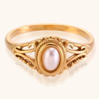 Modern Style Geometric Stainless Steel Plating Inlay Freshwater Pearl 18k Gold Plated Rings main image 1
