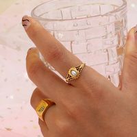 Modern Style Geometric Stainless Steel Plating Inlay Freshwater Pearl 18k Gold Plated Rings main image 3