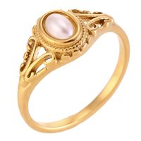 Modern Style Geometric Stainless Steel Plating Inlay Freshwater Pearl 18k Gold Plated Rings main image 2